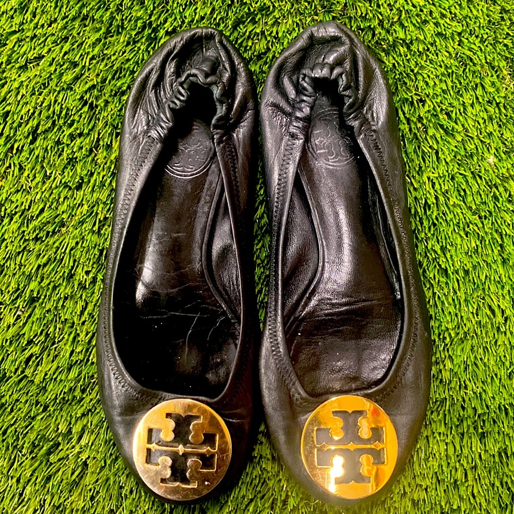 Tory Burch Reva Flats - Black/Gold size 36